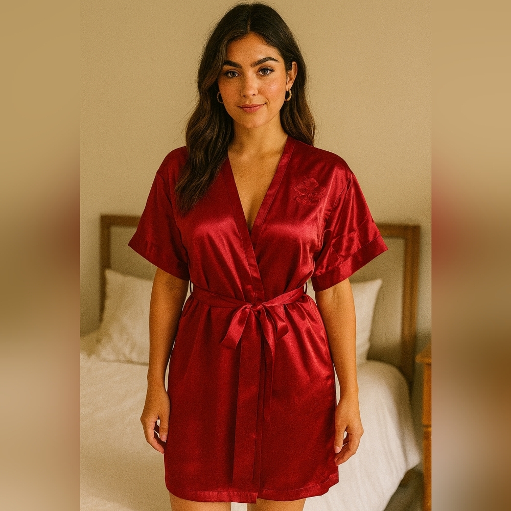 Oscar De La Renta Pink Label Red Robe Velvet trim